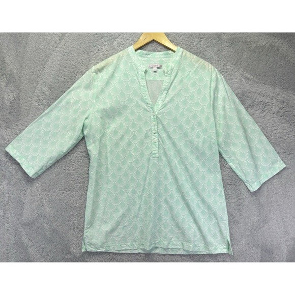 Peter Millar Tops - Peter‎ Millar Womens Large Top V-Neck Tunic Button Aqua Green White Coastal